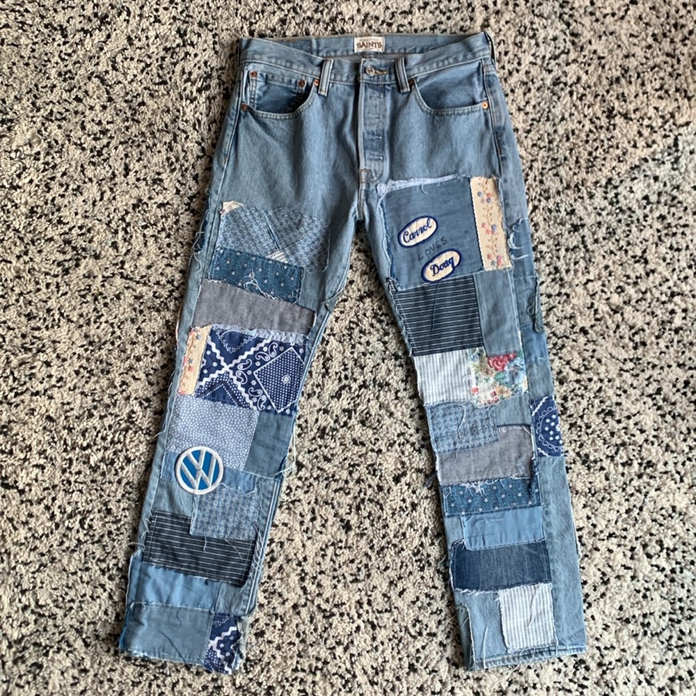 Forgotten Saints Reworked Levis 501 Patchwork Jeans Handmade 31x30